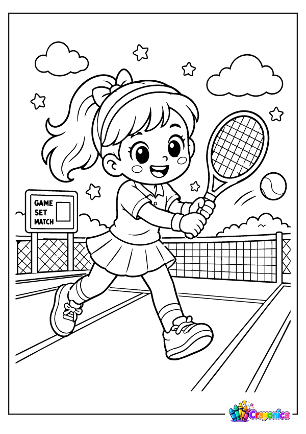 Cute Girl Playing Tennis Coloring Page