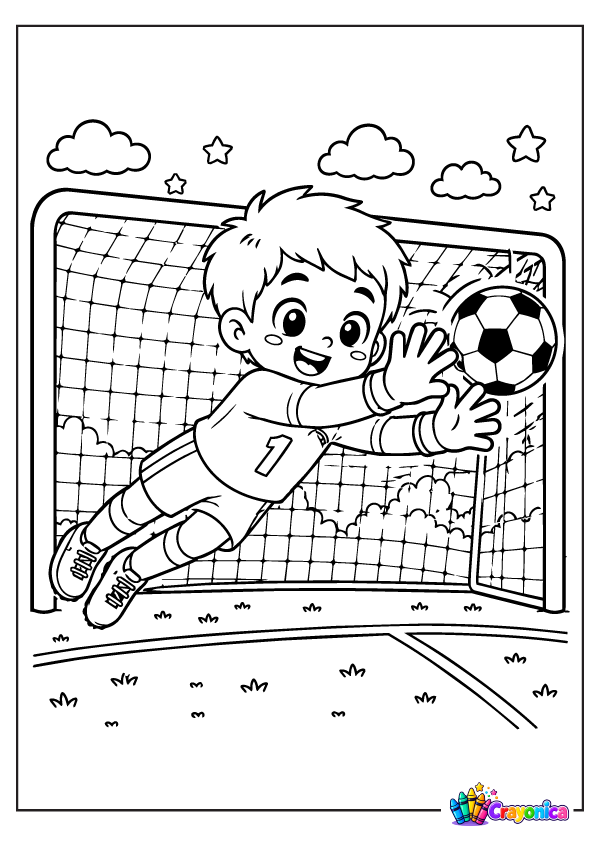 Cute Boy Goalkeeper Coloring Page