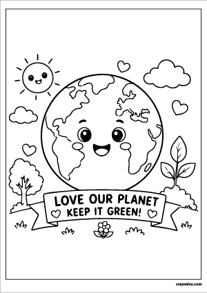 Smiling Planet Earth coloring page with cute happy globe in cartoon style
