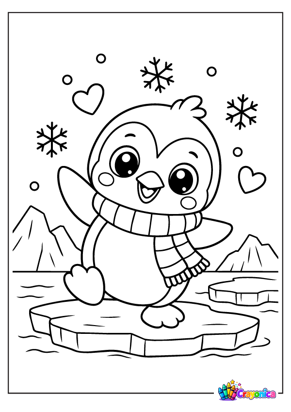 Cute penguin wearing a scarf coloring page for kids