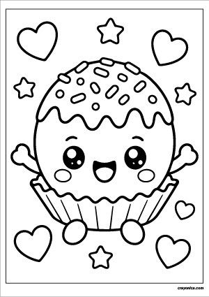 Cute kawaii chocolate truffle with a smiling face coloring page.