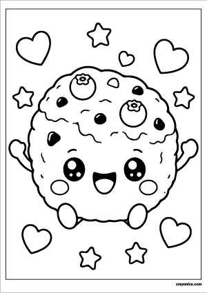 Cute kawaii scone with a smiling face coloring page.