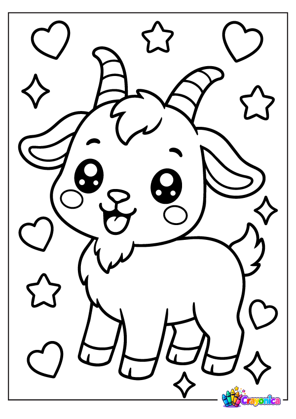 Meet a Cute Goat Coloring Page with little horns, floppy ears, and a happy smile. Choose fun colors and imagine a playful farm adventure.