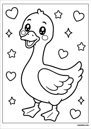Cute kawaii goose with a smiling face coloring page.