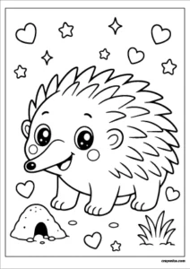 Cute kawaii echidna with a smiling face coloring page.
