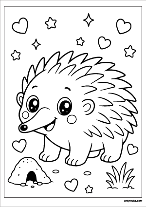 Cute kawaii echidna with a smiling face coloring page.