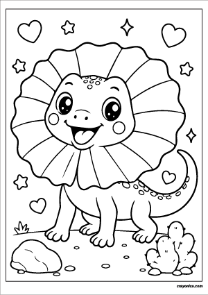 Cute kawaii frilled lizard with a smiling face coloring page.