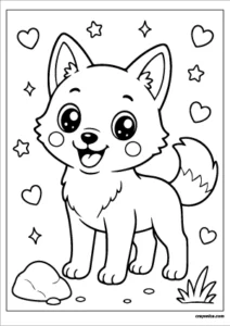 Cute kawaii dingo with a smiling face coloring page.