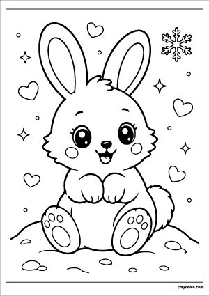 Cute kawaii arctic hare with a smiling face coloring page.