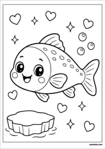 Cute kawaii Arctic char with a smiling face coloring page.