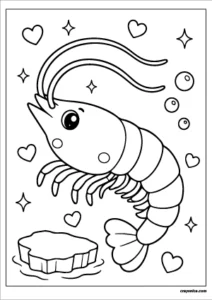 Cute kawaii Arctic shrimp with a smiling face coloring page.