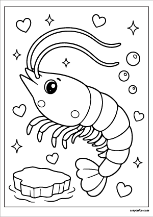 Cute kawaii Arctic shrimp with a smiling face coloring page.