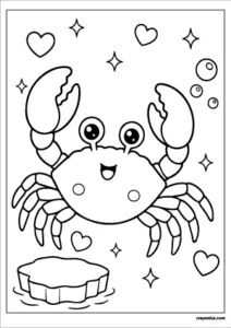 Cute kawaii snow crab with a smiling face coloring page.