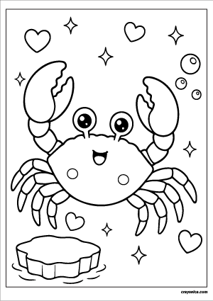 Cute kawaii snow crab with a smiling face coloring page.
