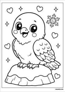 Cute kawaii gyrfalcon with a smiling face coloring page.