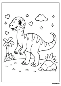 Cute kawaii Iguanodon with a smiling face coloring page.