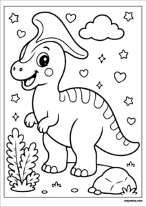 Cute kawaii Corythosaurus with a smiling face coloring page.