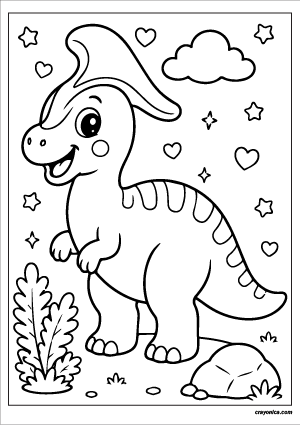 Cute kawaii Corythosaurus with a smiling face coloring page.