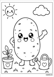 Cute potato coloring page with a happy smiling face and bold outlines for kids.