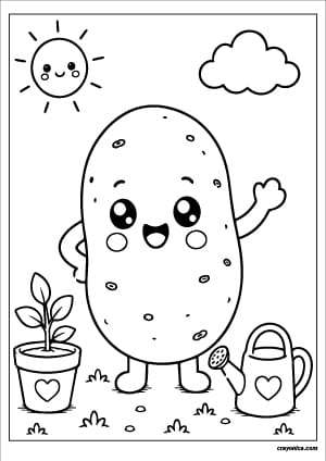 Cute potato coloring page with a happy smiling face and bold outlines for kids.