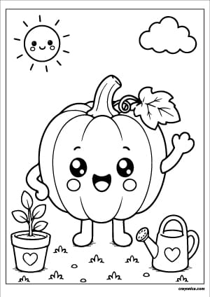 Cute pumpkin coloring page with a happy smiling face and bold outlines for kids.