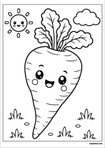 Cute parsnip coloring page featuring a smiling parsnip with bold outlines for kids.
