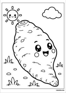 Cute yam coloring page featuring a smiling yam with bold outlines for kids.
