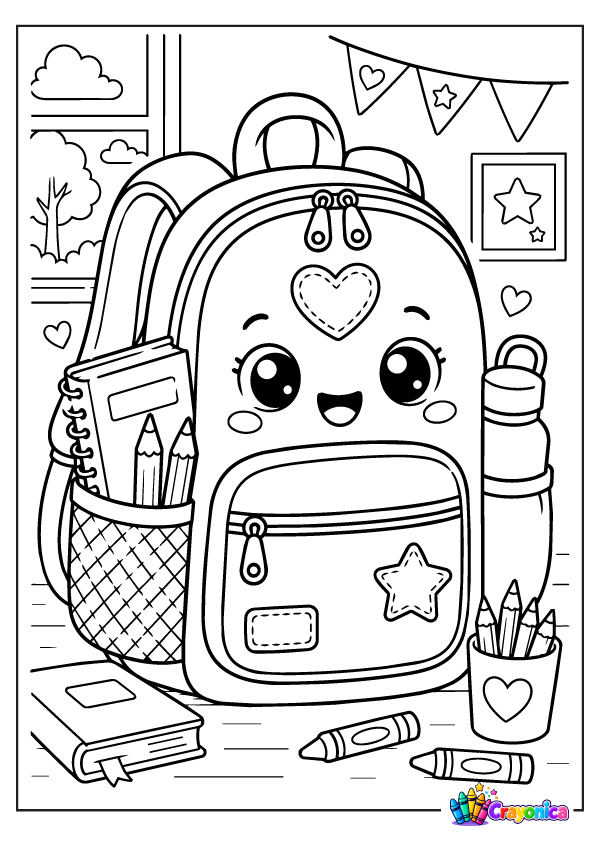 School Backpack Coloring Page